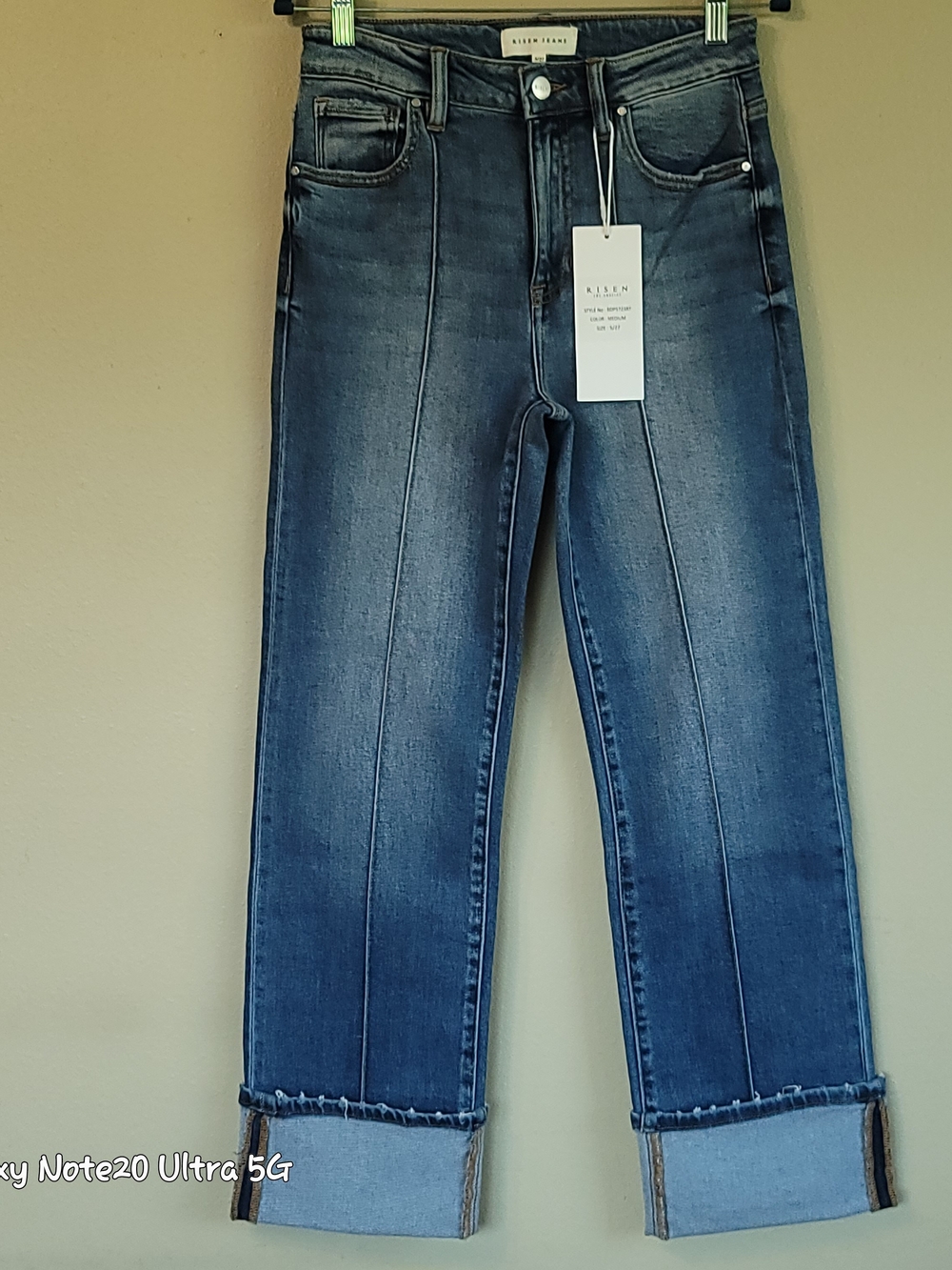 Risen Jeans High Rise Straight Wide Cuff Front Seam Ankle Jeans NWT Size 5 / 27